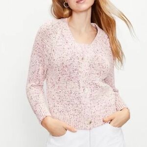 LOFT Sweater Marled Pink Cardigan V Neck XS
